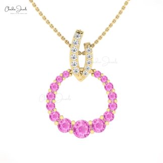 Solid 14k Gold Circle Pendant With 1.67 Ct Pink Sapphire Diamond Wedding Necklace