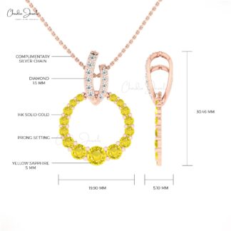 Circle Gemstone Pendant In 14k Solid Gold Yellow Sapphire And Diamond Curved Pendants