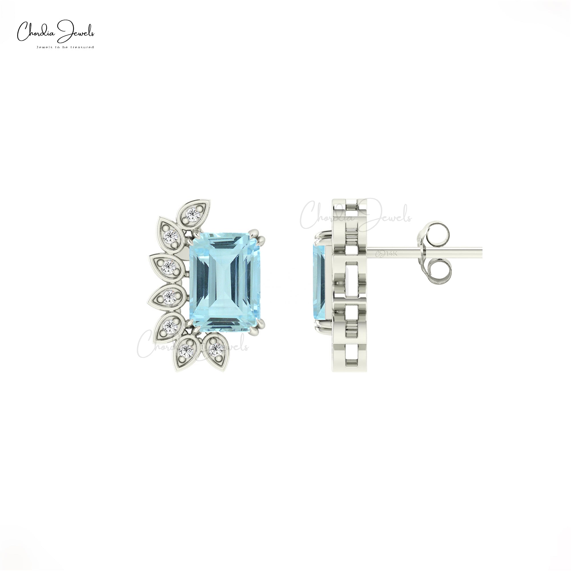 Dual Birthstone Unique Earring With 2 Ct Aquamarine And Diamond Statement Studs For Mom