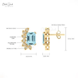 Dual Birthstone Unique Earring With 2 Ct Aquamarine And Diamond Statement Studs For Mom
