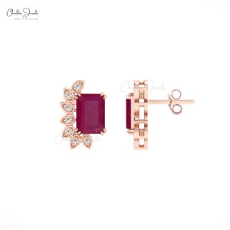 Statement Push Back Stud With 2 Ct Burma Ruby And Diamond 14k Solid Gold Women Earrings