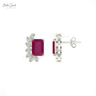 Statement Push Back Stud With 2 Ct Burma Ruby And Diamond 14k Solid Gold Women Earrings