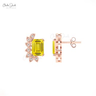 Yellow Sapphire Gemstone 14k Pure Gold Diamond Push Back Statement Studs For Her