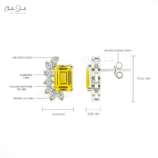Yellow Sapphire Gemstone 14k Pure Gold Diamond Push Back Statement Studs For Her