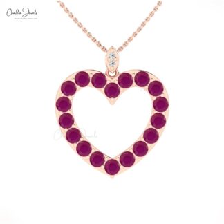Open Heart Proposal Pendant In Pure 14k Gold Ruby 3.06 Ct Gemstone And Diamond Jewelry