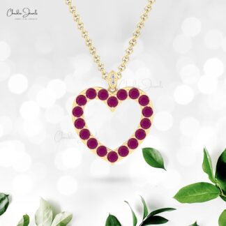 Open Heart Proposal Pendant In Pure 14k Gold Ruby 3.06 Ct Gemstone And Diamond Jewelry