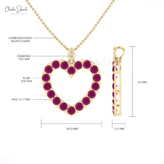 Open Heart Proposal Pendant In Pure 14k Gold Ruby 3.06 Ct Gemstone And Diamond Jewelry