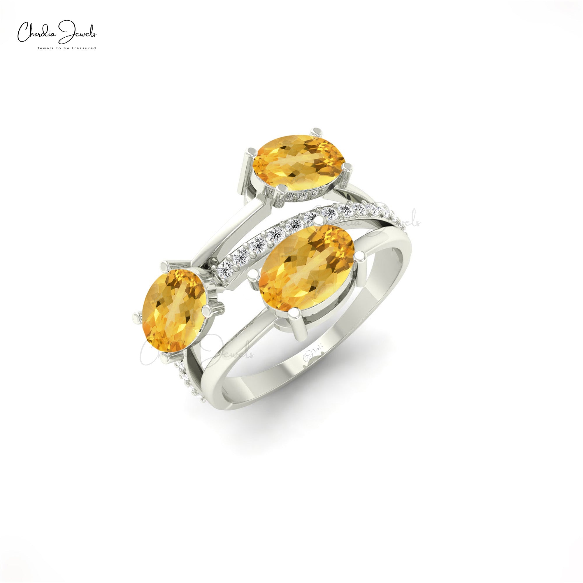 Split Shank Crossover Ring In 14k Solid Gold Citrine 7x5mm Oval Gemstone And Diamond Ring