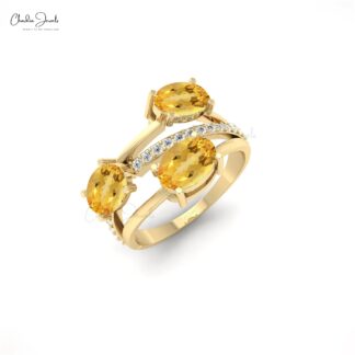 Split Shank Crossover Ring In 14k Solid Gold Citrine 7x5mm Oval Gemstone And Diamond Ring