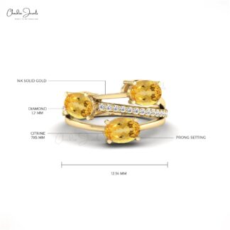 Split Shank Crossover Ring In 14k Solid Gold Citrine 7x5mm Oval Gemstone And Diamond Ring