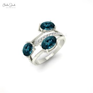 Natural London Blue Topaz 2.16 Ct Oval Gemstone And Pave Diamond Ring in 14k Real Gold