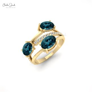 Natural London Blue Topaz 2.16 Ct Oval Gemstone And Pave Diamond Ring in 14k Real Gold