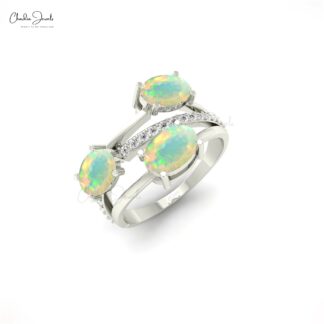 Oval Crossover Ring In 14k Pure Gold Fire Opal 2.16 Ct Gemstone & Diamond Hallmark Rings