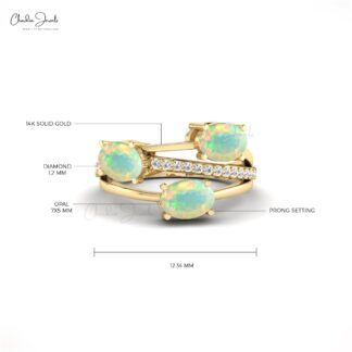 Oval Crossover Ring In 14k Pure Gold Fire Opal 2.16 Ct Gemstone & Diamond Hallmark Rings