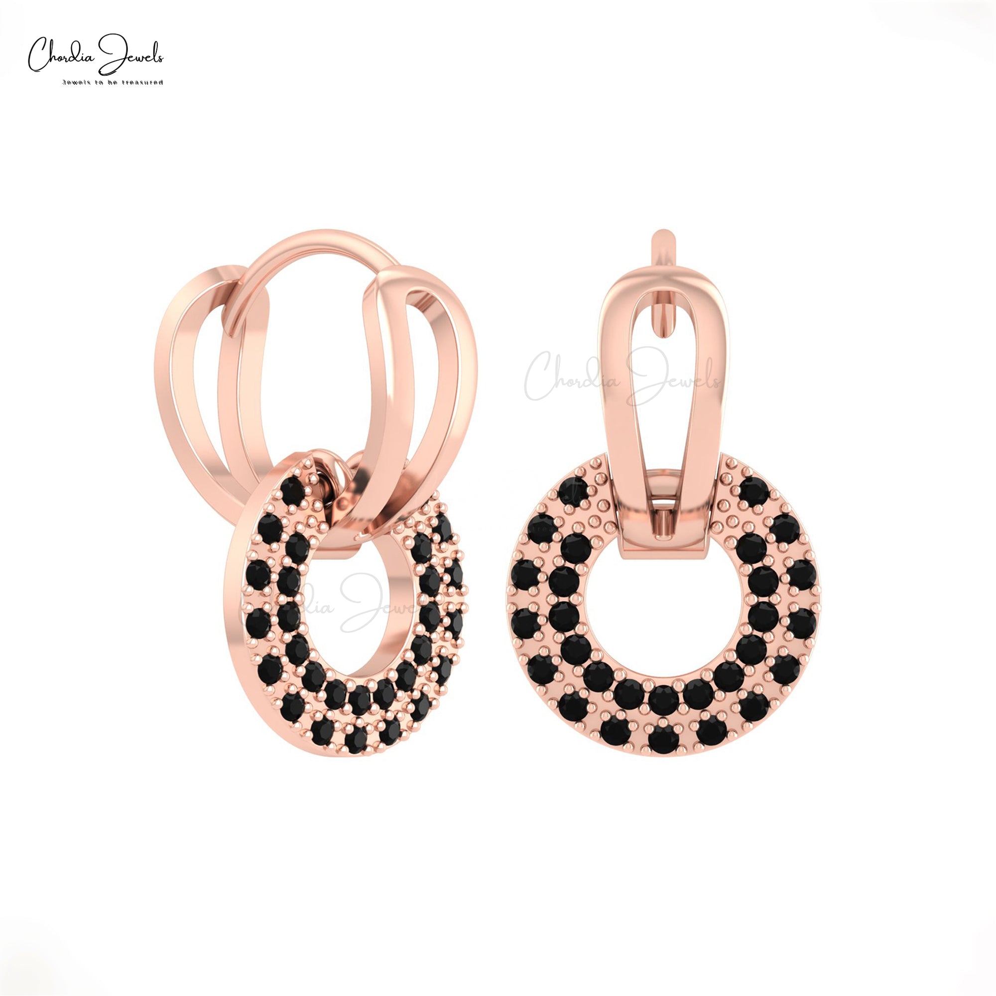 Solid 14k Gold Clip Hoop With 0.28 Ct Black Diamond Double Link Huggies Unique Earrings