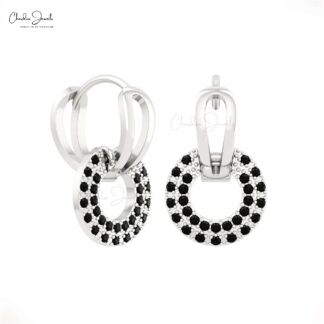 Solid 14k Gold Clip Hoop With 0.28 Ct Black Diamond Double Link Huggies Unique Earrings