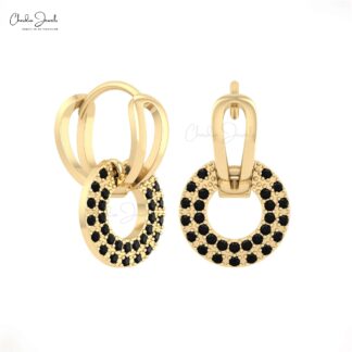 Solid 14k Gold Clip Hoop With 0.28 Ct Black Diamond Double Link Huggies Unique Earrings