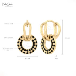Solid 14k Gold Clip Hoop With 0.28 Ct Black Diamond Double Link Huggies Unique Earrings