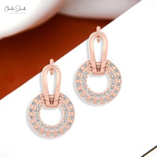 Double Link Huggies Earrings In Solid 14k Gold White Diamond 1mm Round Clip Hoop Earring