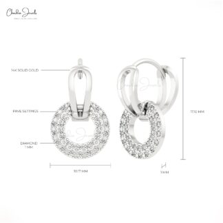 Double Link Huggies Earrings In Solid 14k Gold White Diamond 1mm Round Clip Hoop Earring