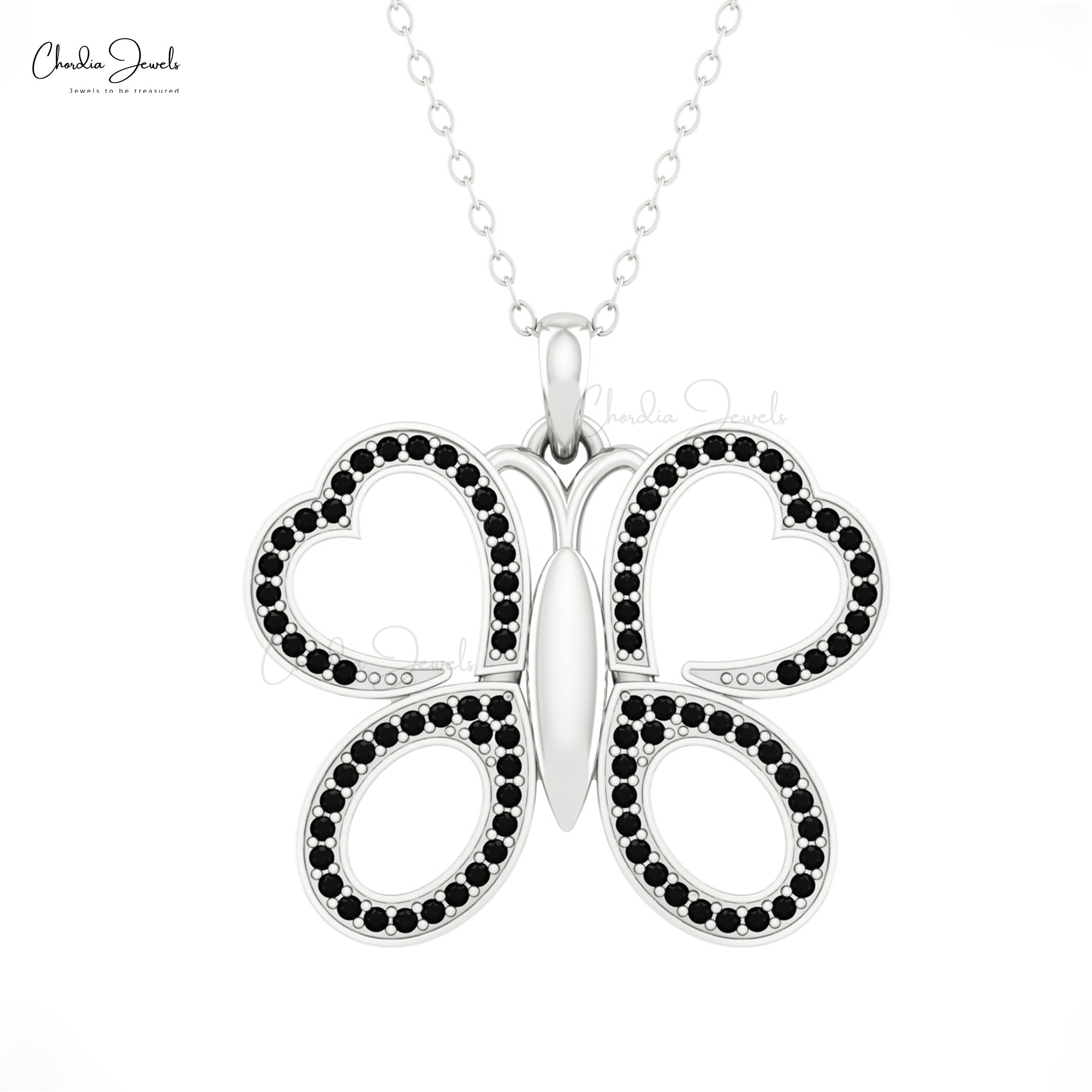 Butterfly Minimal Pendant In 14k Real Gold Black Diamond 1mm Round Cut Necklace For Her