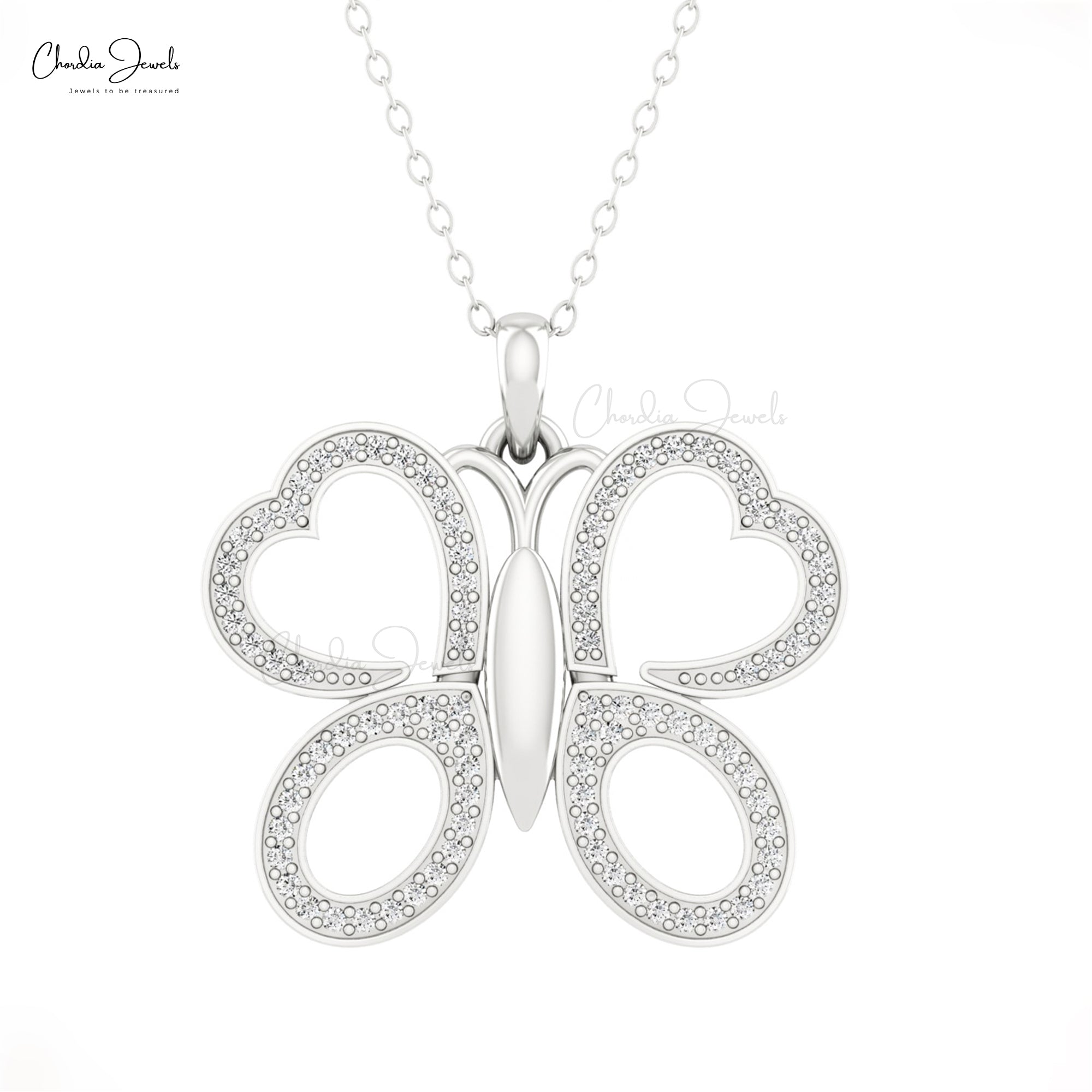 Genuine Diamond Butterfly Pendant With 0.44 Ct Round Pave Set In 14k Gold Fine Jewelry