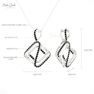 Natural Black Diamond Wrap Style Pendant In 14k Solid Gold Pave Set Minimalist Jewelry