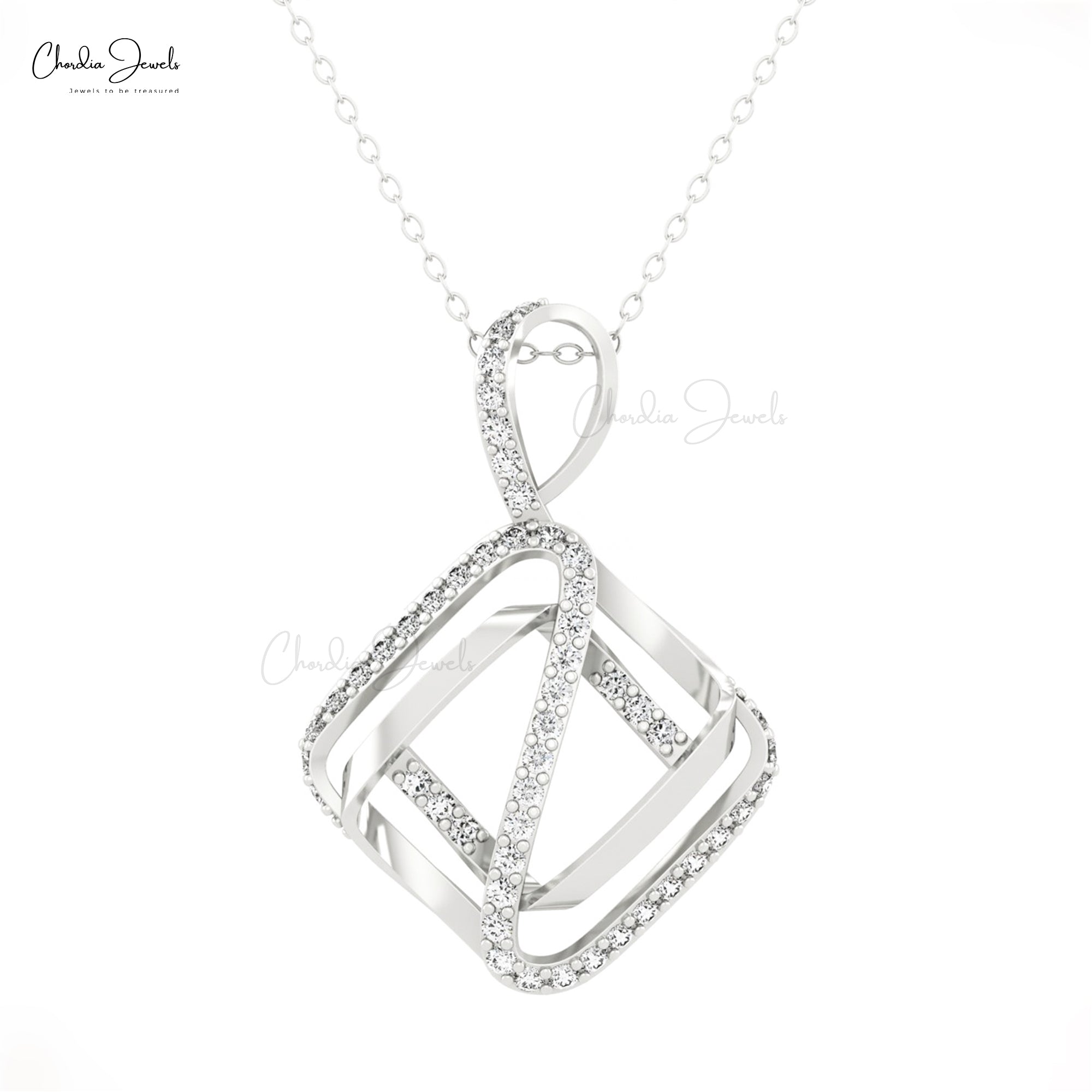 Geomatric Unique Pendant With 0.75Ct Round G-H Diamond 14k Solid Gold Hallmark Pendant