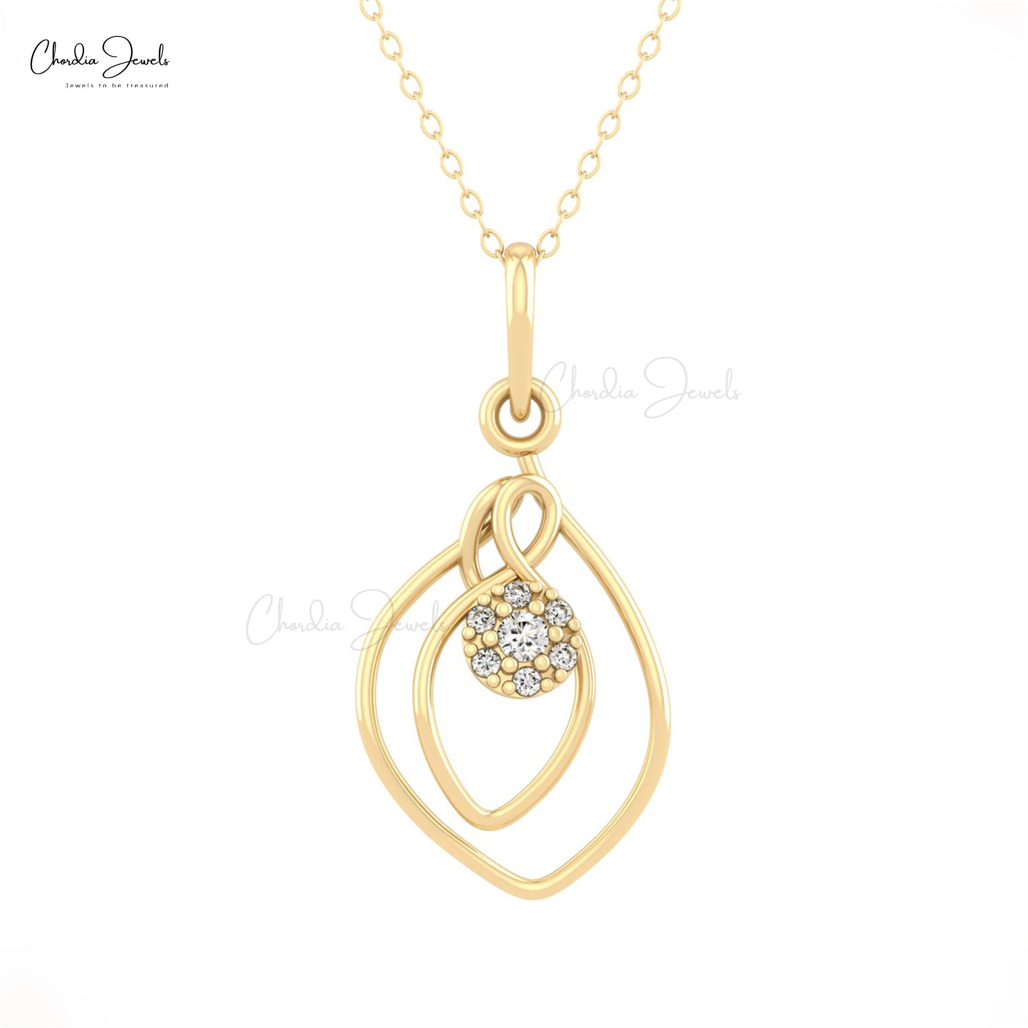 Floral Cluster 7 Stone Pendant In 14k Real Gold White Diamond 0.06 Ct Round Wrap Necklace