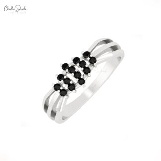 Split Shank Dainty Ring In 14k Solid Gold Black Diamond 0.21 Ct Round Cut Cluster Ring