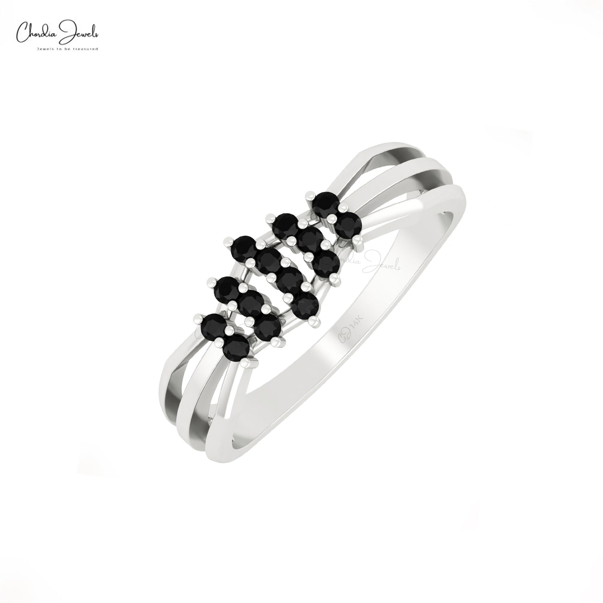 Split Shank Dainty Ring In 14k Solid Gold Black Diamond 0.21 Ct Round Cut Cluster Ring