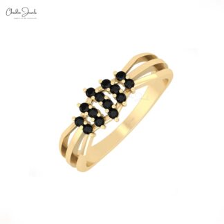 Split Shank Dainty Ring In 14k Solid Gold Black Diamond 0.21 Ct Round Cut Cluster Ring