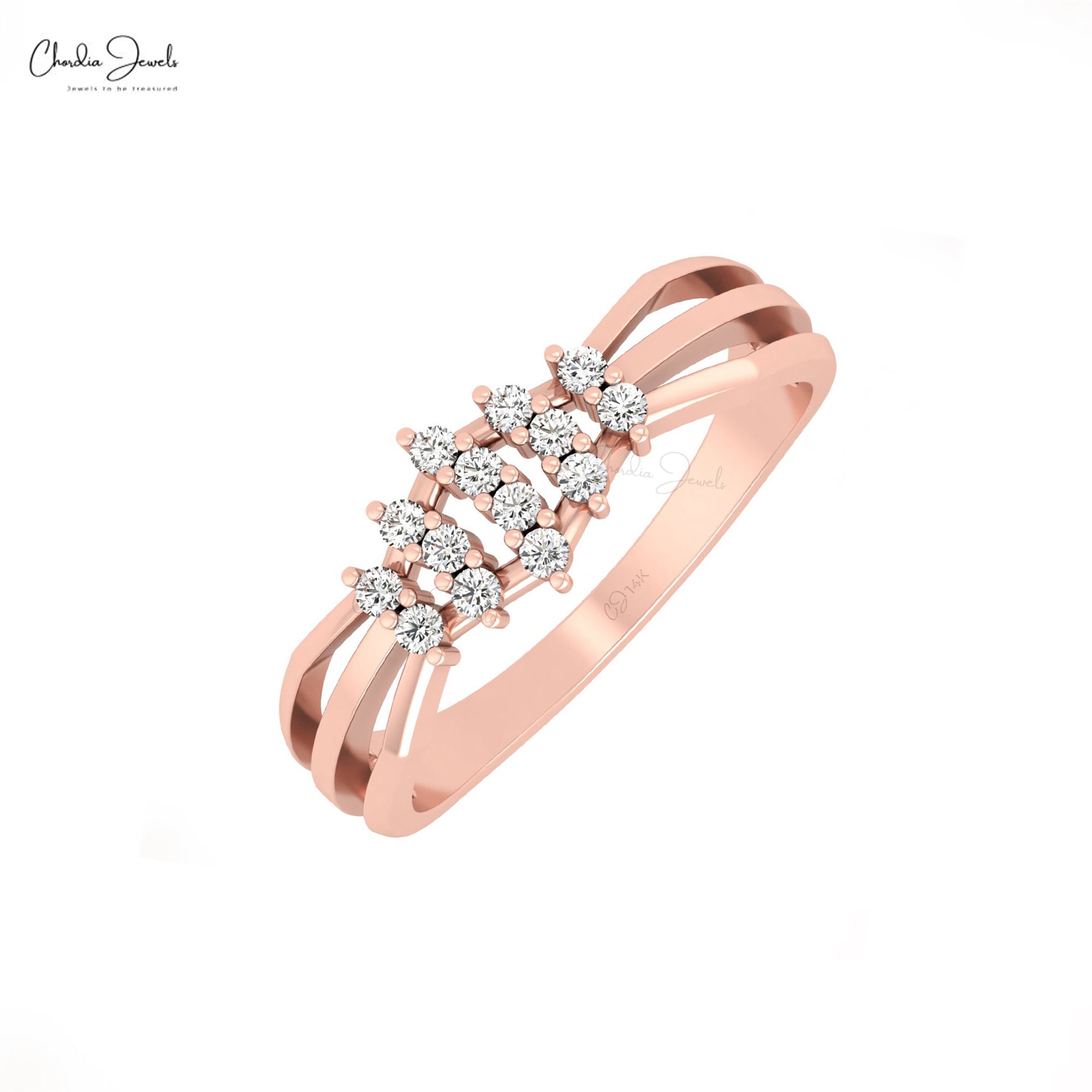 Dainty Cluster Wedding Ring With 1.50mm White Diamond Pave Set In 14k Pure Gold Rings