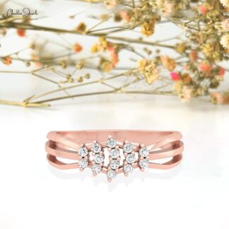 Dainty Cluster Wedding Ring With 1.50mm White Diamond Pave Set In 14k Pure Gold Rings