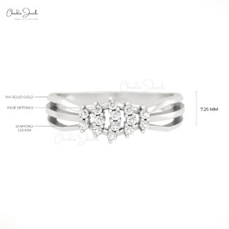Dainty Cluster Wedding Ring With 1.50mm White Diamond Pave Set In 14k Pure Gold Rings