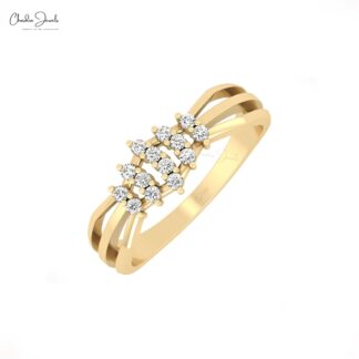 Dainty Cluster Wedding Ring With 1.50mm White Diamond Pave Set In 14k Pure Gold Rings