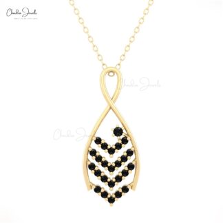 Round Cut V Bar Pendant In Pure 14k Gold Black Diamond Cluster Handmade Necklace For Her