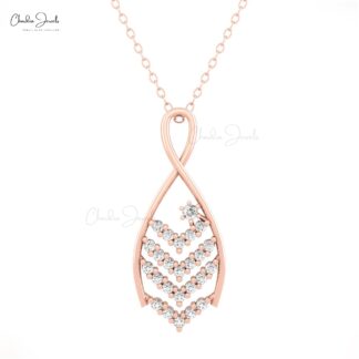 Cluster Diamond Pendant With 0.39 Ctw White Diamond Hallmarked Necklace In 14k Real Gold