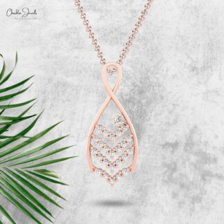 Cluster Diamond Pendant With 0.39 Ctw White Diamond Hallmarked Necklace In 14k Real Gold