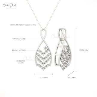 Cluster Diamond Pendant With 0.39 Ctw White Diamond Hallmarked Necklace In 14k Real Gold