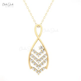 Cluster Diamond Pendant With 0.39 Ctw White Diamond Hallmarked Necklace In 14k Real Gold