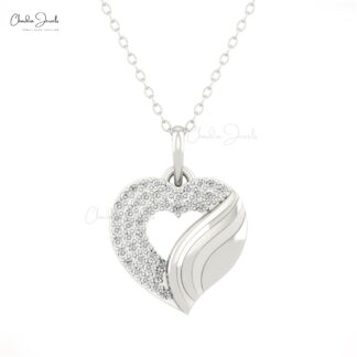 Open Heart Cluster Pendant With 1.20mm White Diamond Pave Set In 14k Pure Gold Neckalce