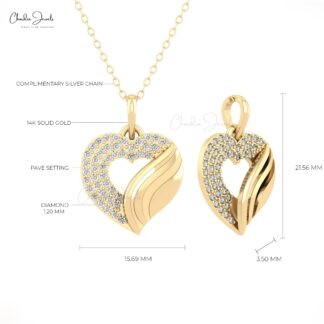 Open Heart Cluster Pendant With 1.20mm White Diamond Pave Set In 14k Pure Gold Neckalce