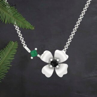 Dainty Floral Women Necklace In 14k Real Gold Emerald And Diamond Thin Chain Necklaces