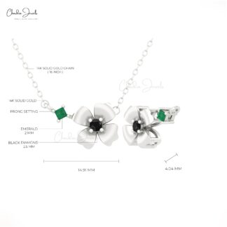 Dainty Floral Women Necklace In 14k Real Gold Emerald And Diamond Thin Chain Necklaces