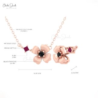 Solid 14k Gold 2 Stone Necklace With 2mm Ruby And Diamond Handmade Floral Necklaces