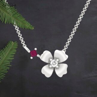 Two Stone Daisy Necklace In 14k Real Gold Burma Ruby And Diamond Floral Chain Necklaces
