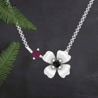 Solid 14k Gold 2 Stone Necklace With 2mm Ruby And Diamond Handmade Floral Necklaces
