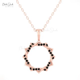 Twisted Ribbon Open Pendant With 0.12 Ct Black Diamond Pave Necklace In 14k Solid Gold