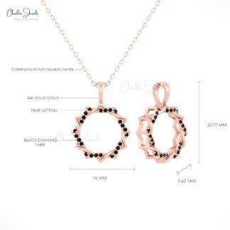 Twisted Ribbon Open Pendant With 0.12 Ct Black Diamond Pave Necklace In 14k Solid Gold